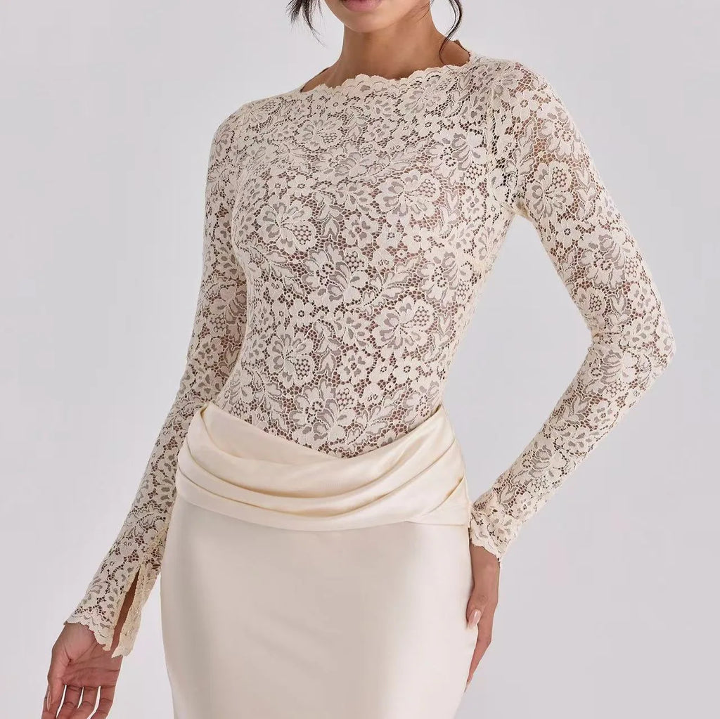 Robe longue élégante en satin à manches longues pour femme