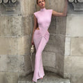 Robe longue rose sans manches à découpes, style élégant et casual