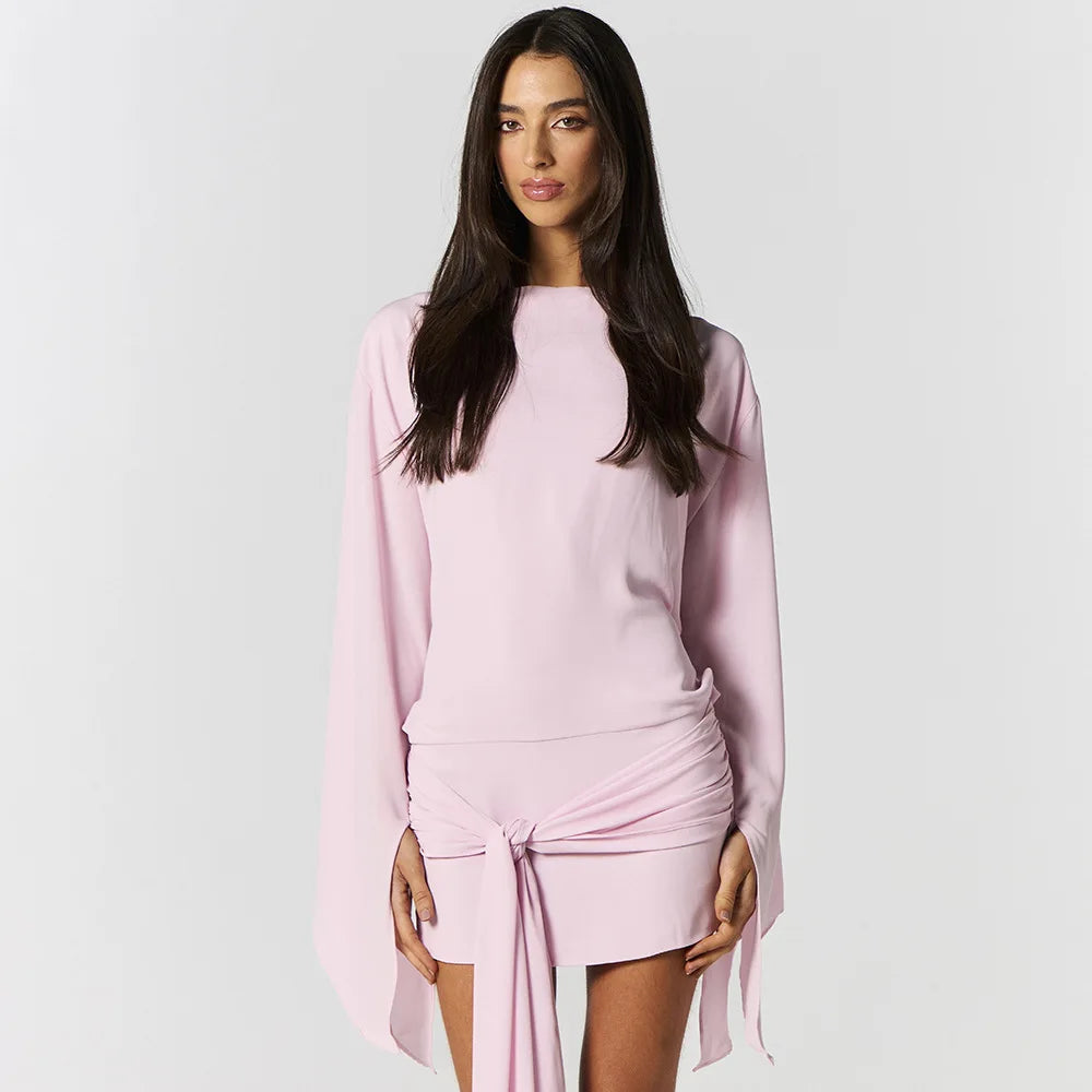 Robe mini dos nu élégante à couleur unie pour femme
