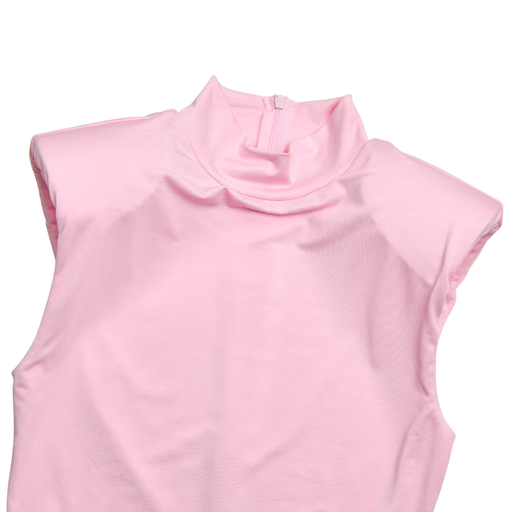 Robe longue rose sans manches à découpes, style élégant et casual