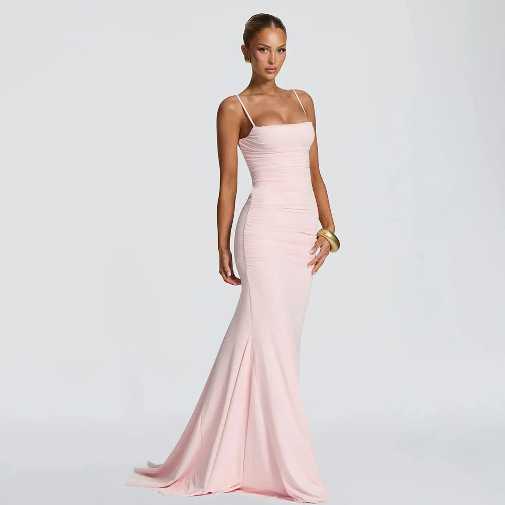 Robe longue d’été à fines bretelles, dos nu et lacets
