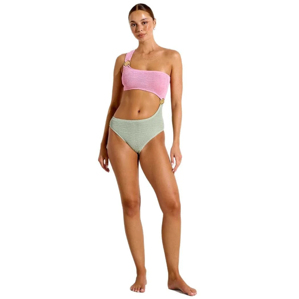 Maillot de bain 1 pièce femme une épaule, monokini côtelé avec coussinets
