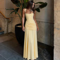 Robe longue moulante froncée dos nu à bretelles
