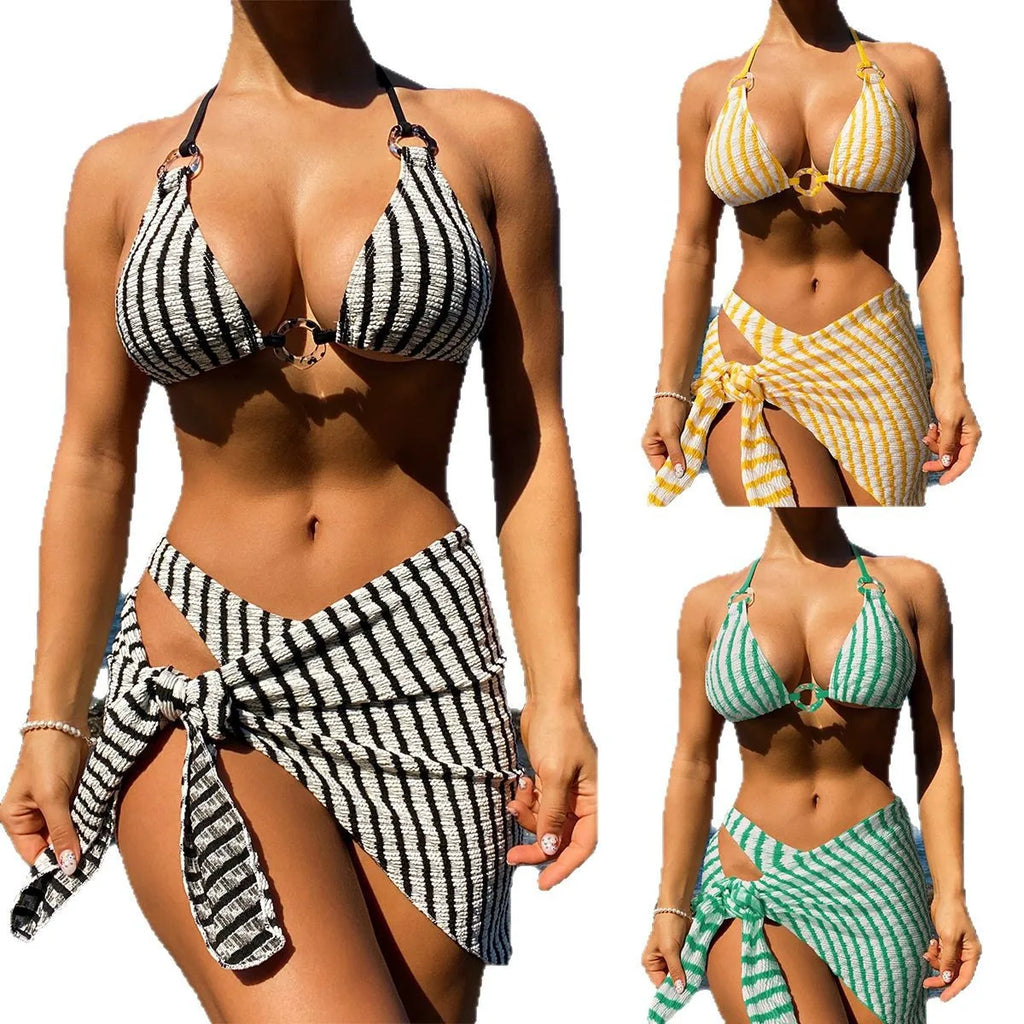 Bikini 3 pièces à armatures, coloris uni contrasté, éco-responsable