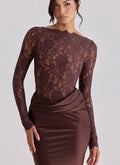 Robe longue élégante en satin à manches longues pour femme