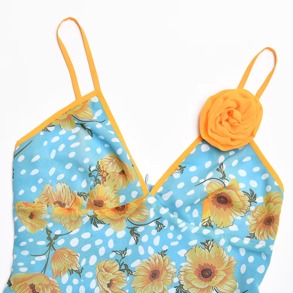 Robe longue fleurie à bretelles spaghetti, dos nu, été