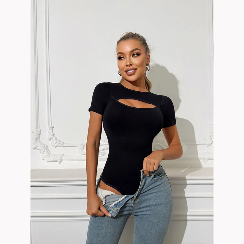 Body Gainant Sans Couture Col Mousqueton avec Ouverture Avante - Effet Ventre Plat & Silhouette Sculptée