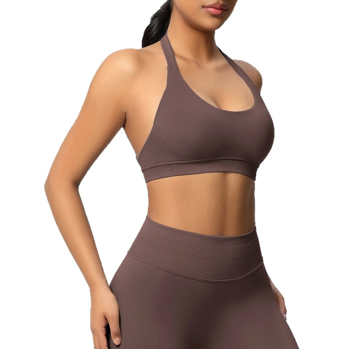 Brassière de sport dos nu sans coutures à col halter grande taille