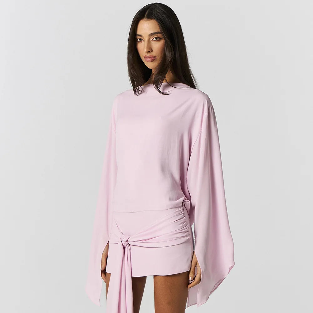 Robe mini dos nu élégante à couleur unie pour femme