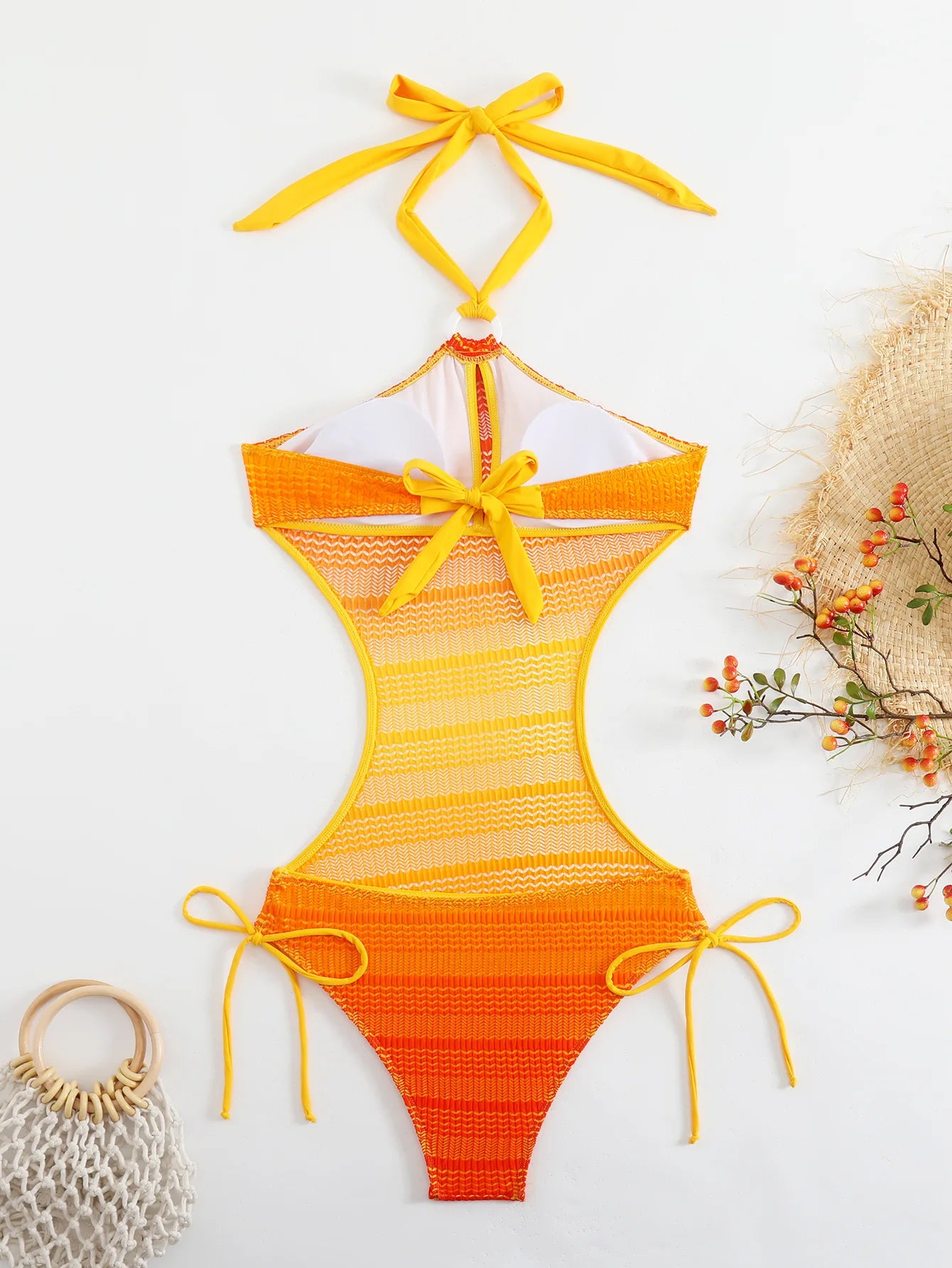 Bikini bandeau taille haute à découpes pour femme