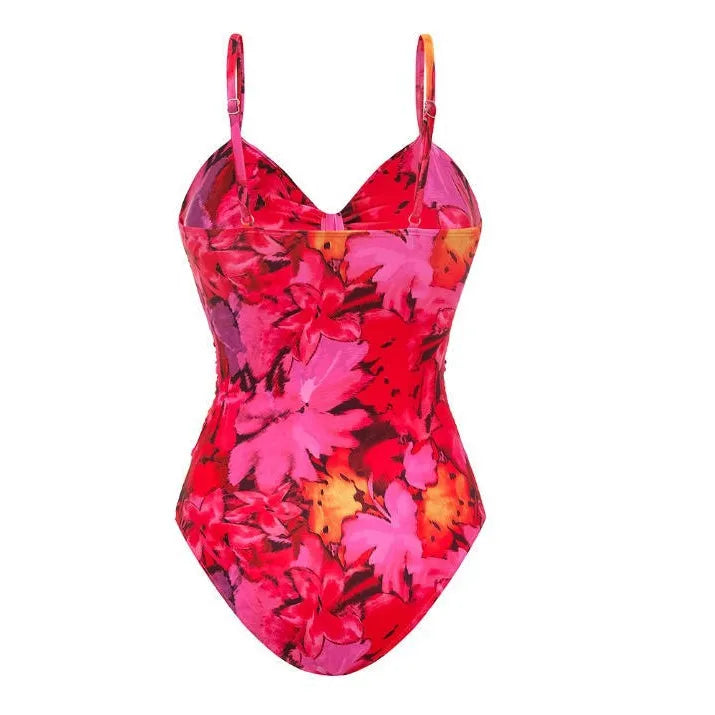Maillot de bain 1 pièce fleuri à découpes et dos nu