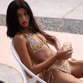 Bikini micro 2 pièces à sequins brillants et bijoux