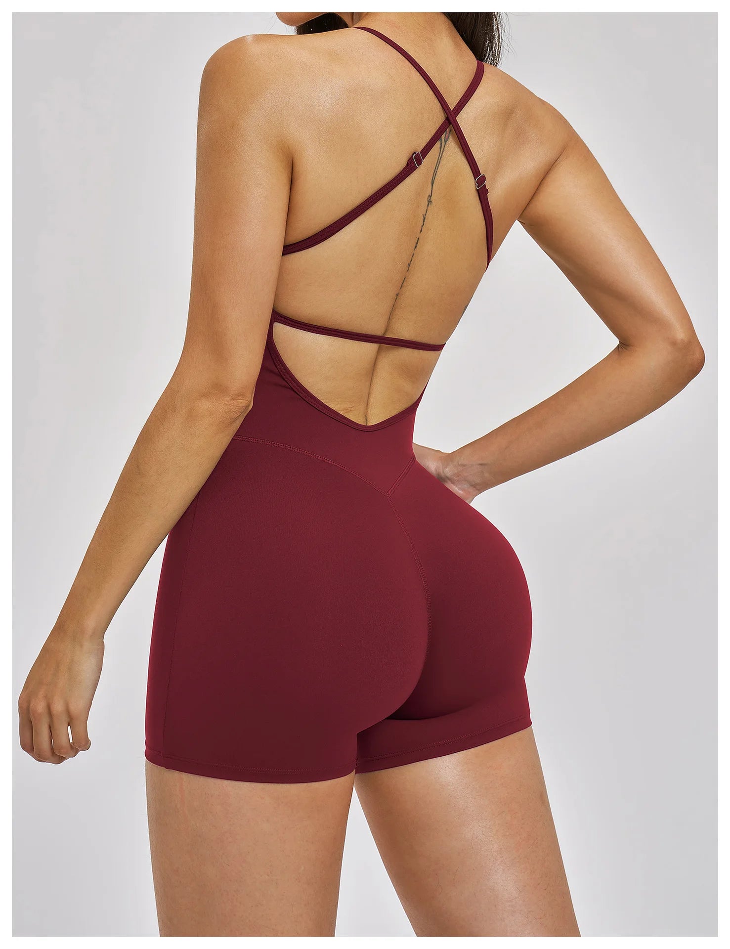 Combinaison de yoga femme dos nu à bretelles croisées et rembourrage