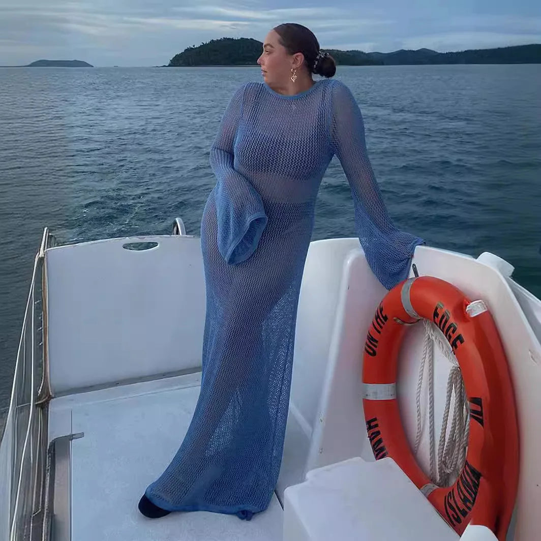Robe de plage longue moulante à taille empire, légère et respirante