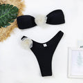 Bikini bandeau 2 pièces avec fleur 3D et imprimé mixte