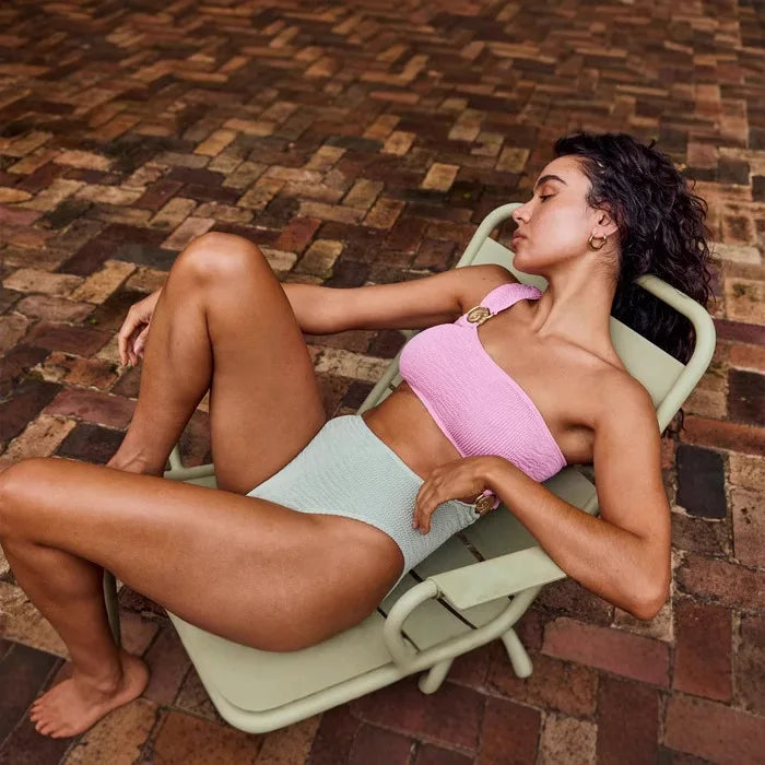 Maillot de bain 1 pièce femme une épaule, monokini côtelé avec coussinets