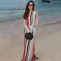 Robe Maxi Beach Demoiselle à Manches Longues, Rayée et Élégante pour Femme – Style Décontracté et Chic
