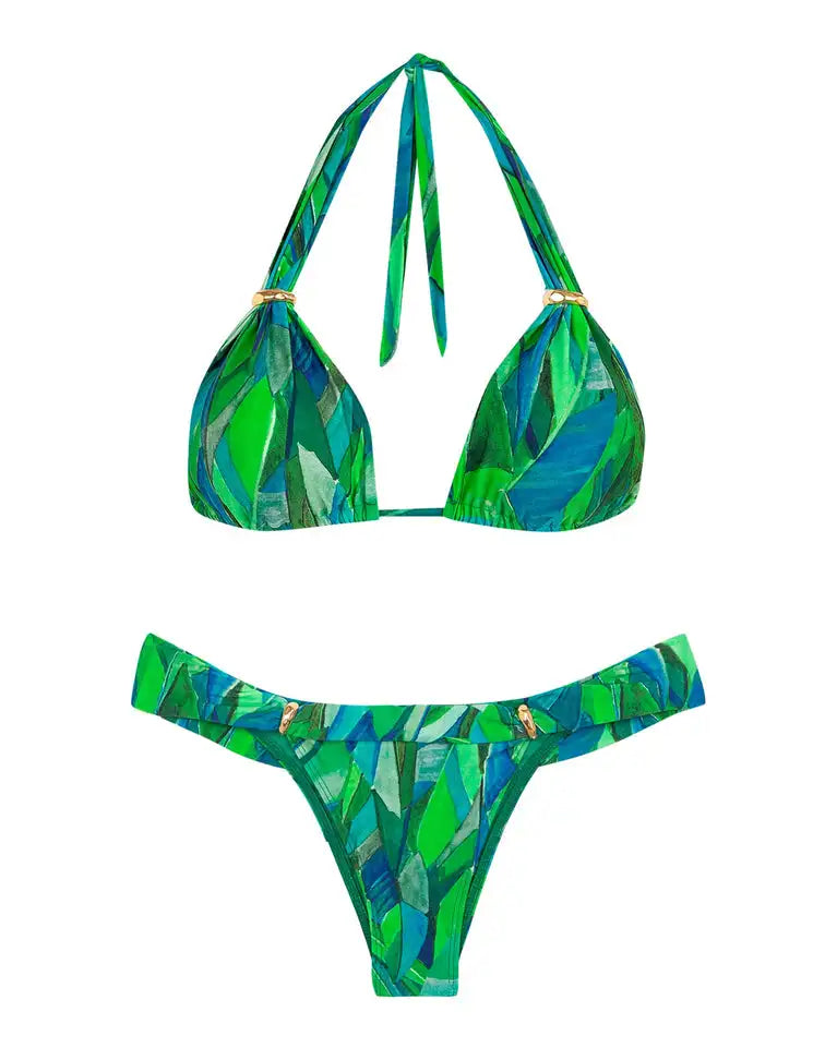 Ensemble bikini brésilien à imprimé, dos nu et anneau O pour femme