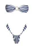 Bikini 2 pièces rayé bandeau avec push-up et anneau O