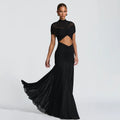 Robe longue maxi élégante en maille ajourée à manches courtes