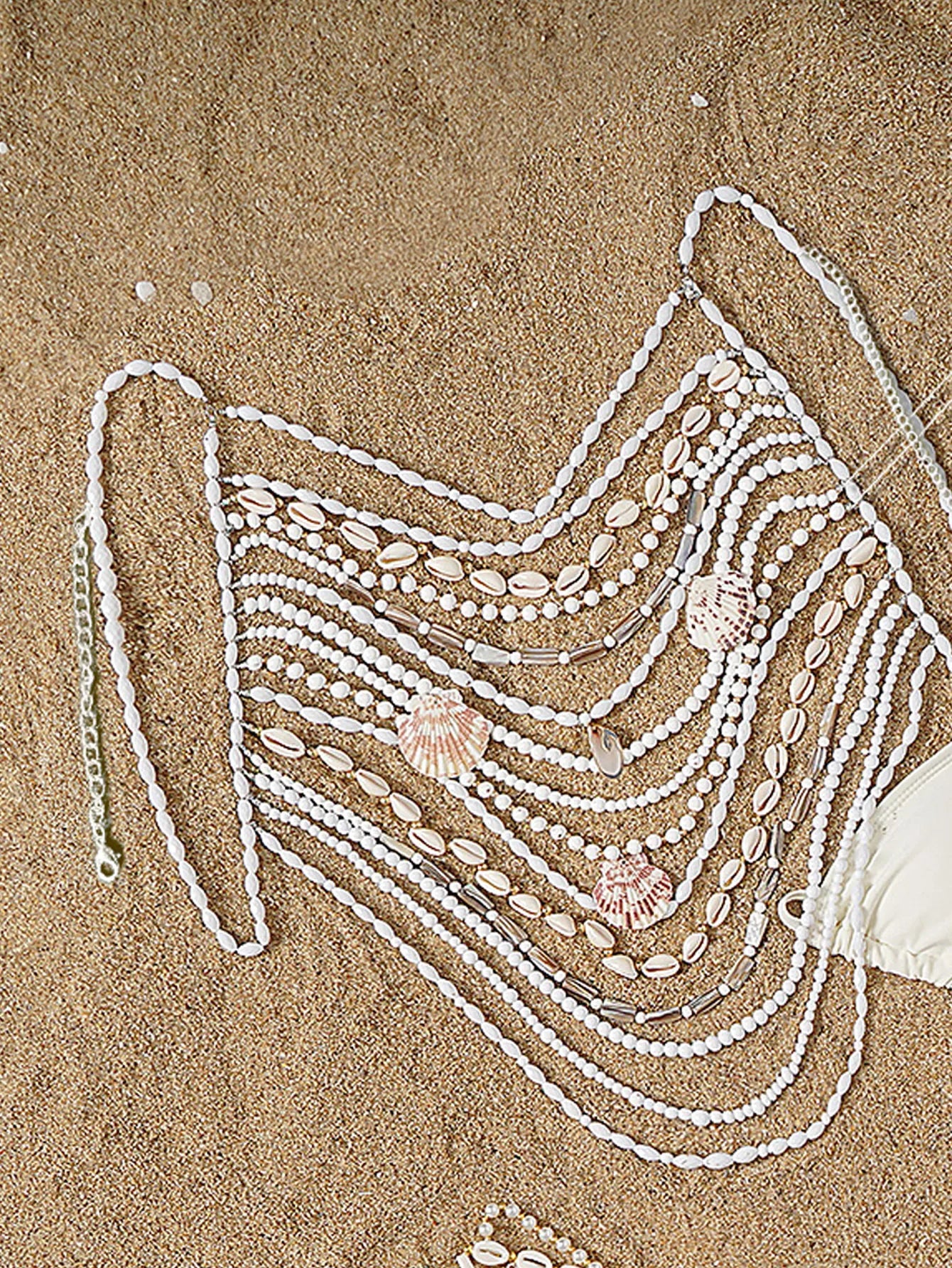 Maillot de bain 3 pièces femme blanc à col halter, top perlé ajouré