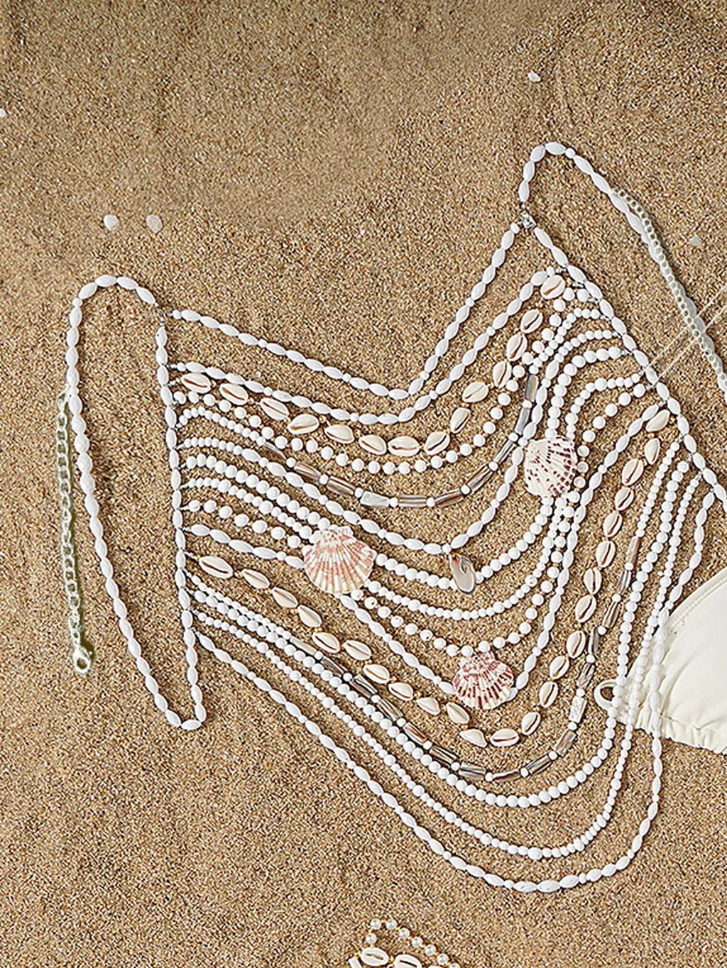 Maillot de bain 3 pièces femme blanc à col halter, top perlé ajouré