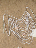 Maillot de bain 3 pièces femme blanc à col halter, top perlé ajouré