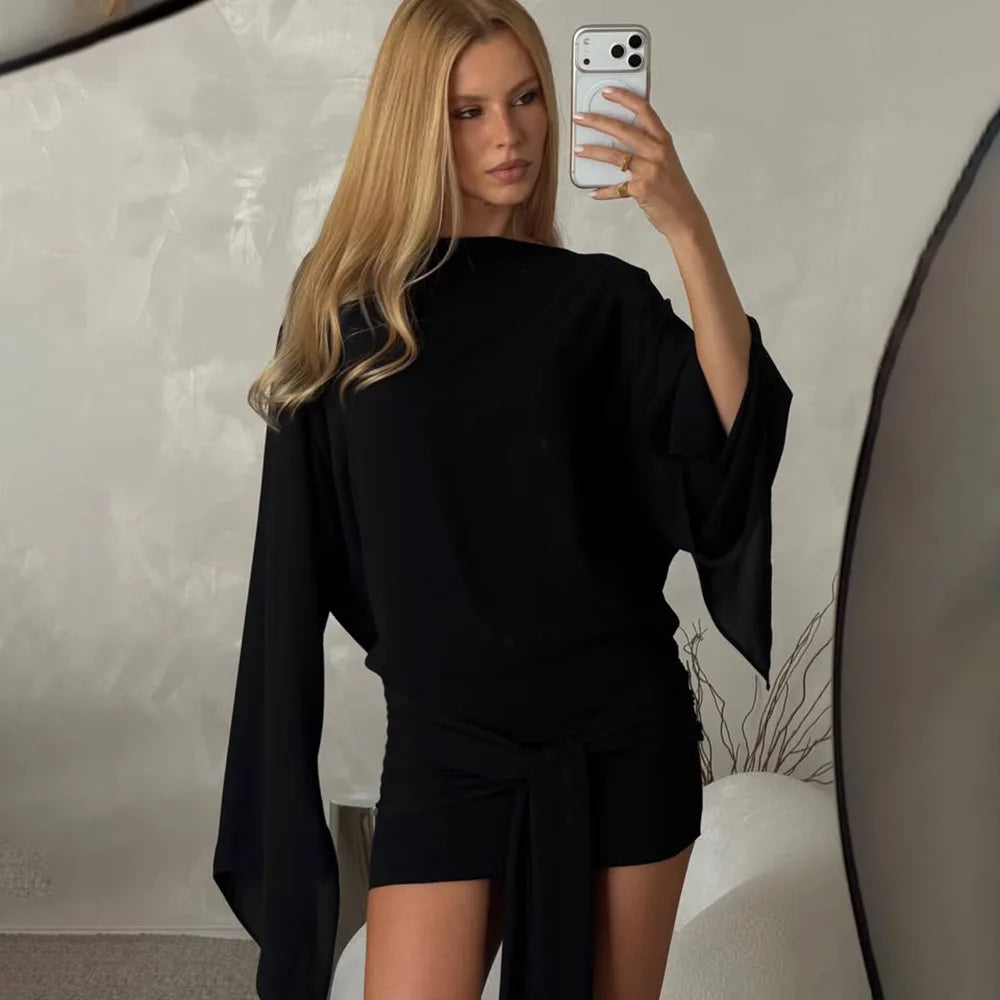 Robe mini dos nu élégante à couleur unie pour femme