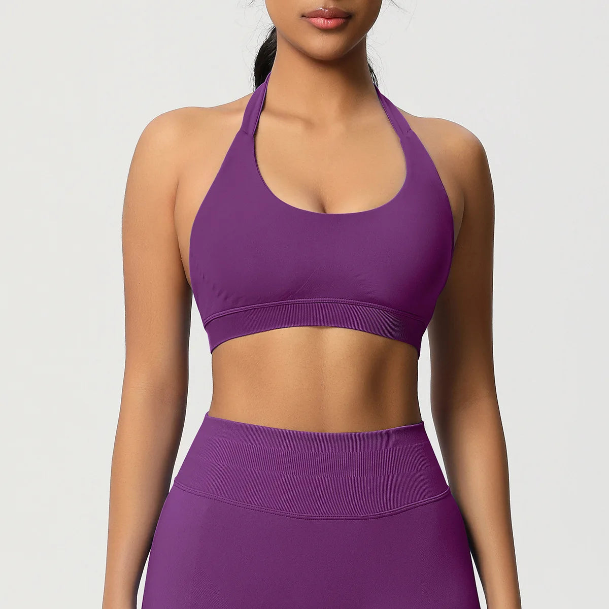 Brassière de sport dos nu sans coutures à col halter grande taille