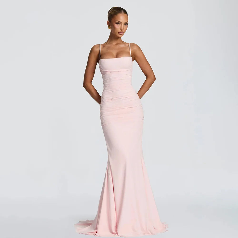 Robe longue d’été à fines bretelles, dos nu et lacets