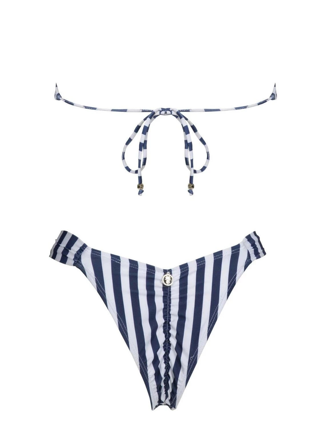 Bikini 2 pièces rayé bandeau avec push-up et anneau O