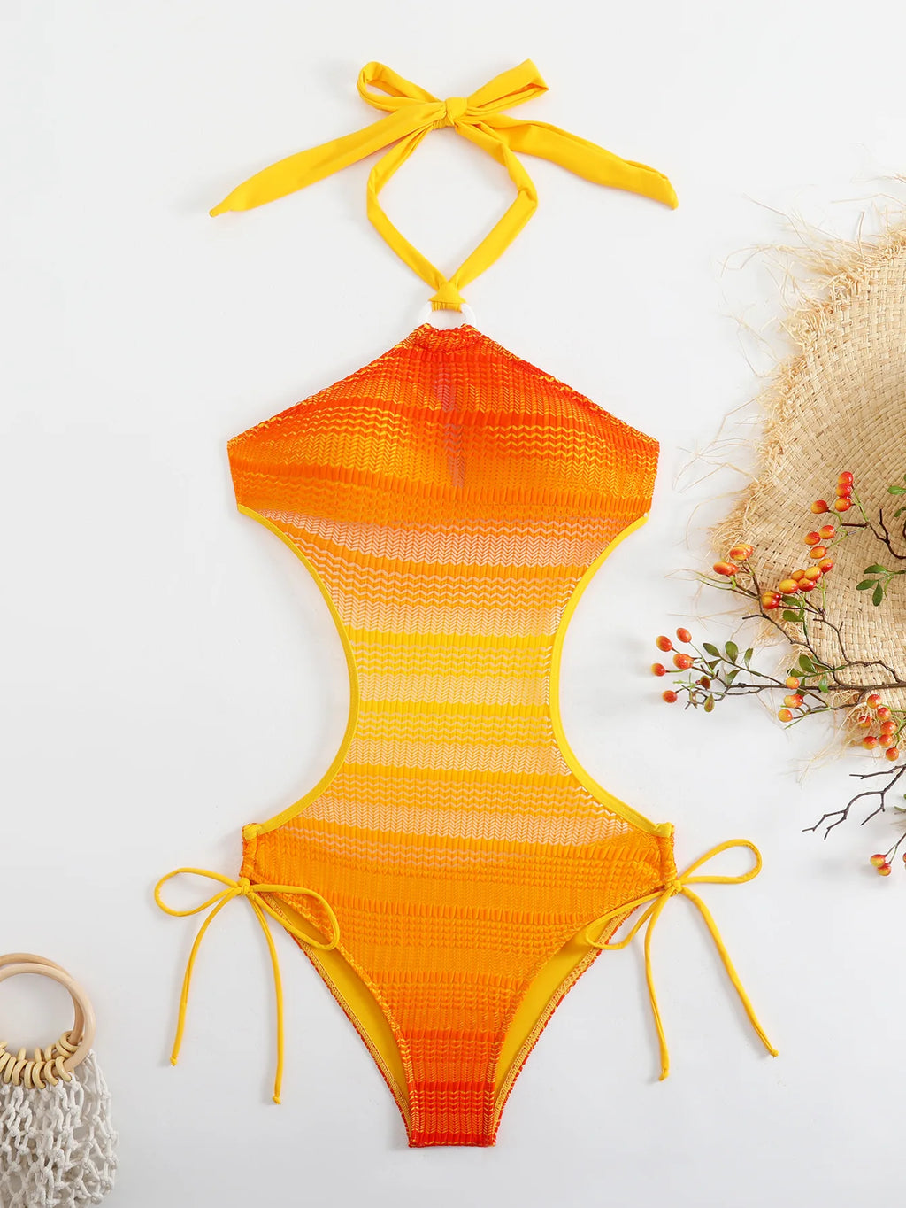 Bikini bandeau taille haute à découpes pour femme