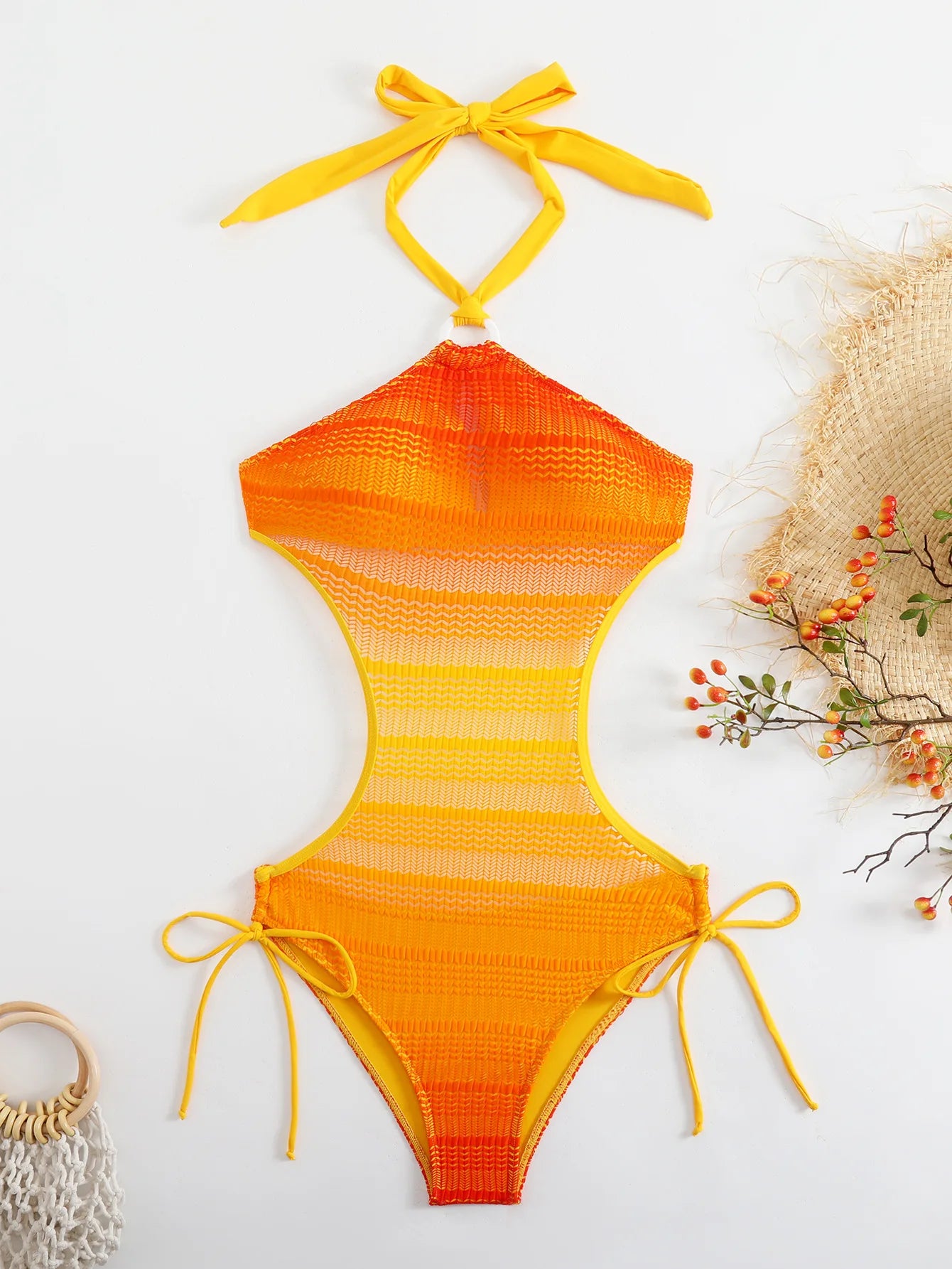 Bikini bandeau taille haute à découpes pour femme
