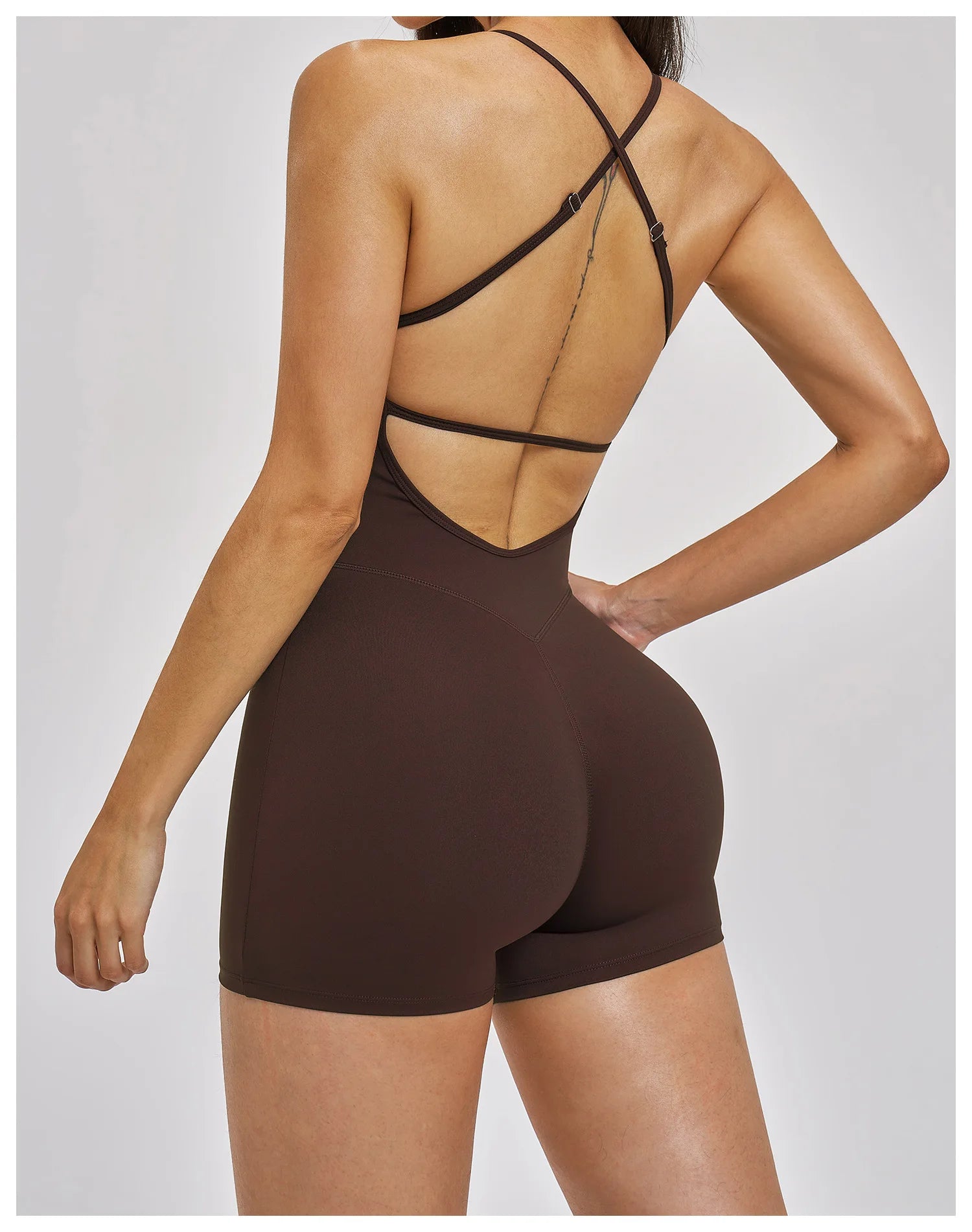Combinaison de yoga femme dos nu à bretelles croisées et rembourrage