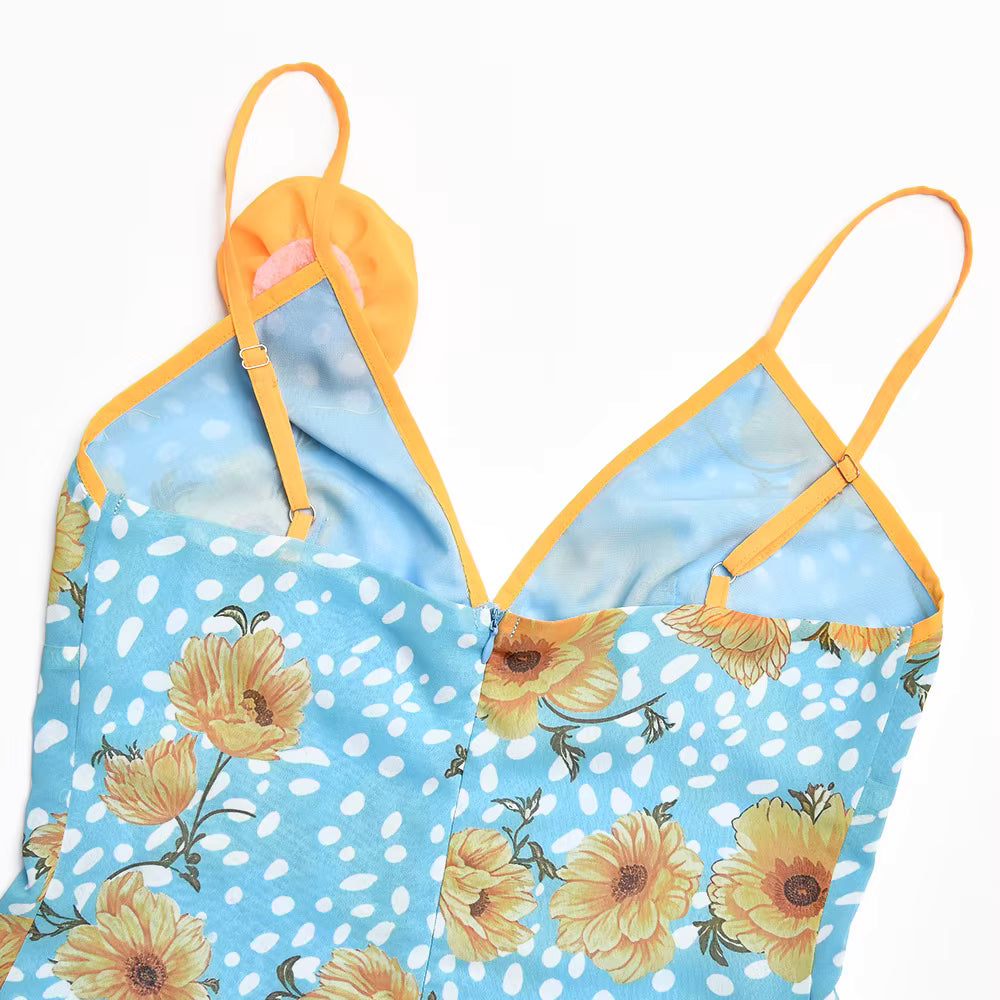Robe longue fleurie à bretelles spaghetti, dos nu, été