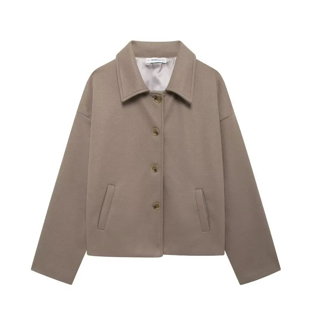 Veste courte en fausse fourrure à col rabattu pour femme