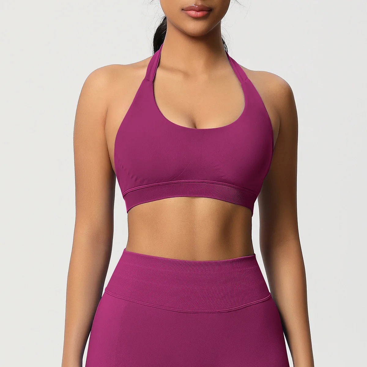 Brassière de sport dos nu sans coutures à col halter grande taille