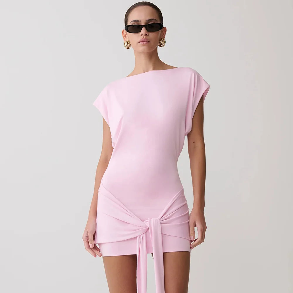 Robe courte femme à manches courtes, unie, style casual et sport chic