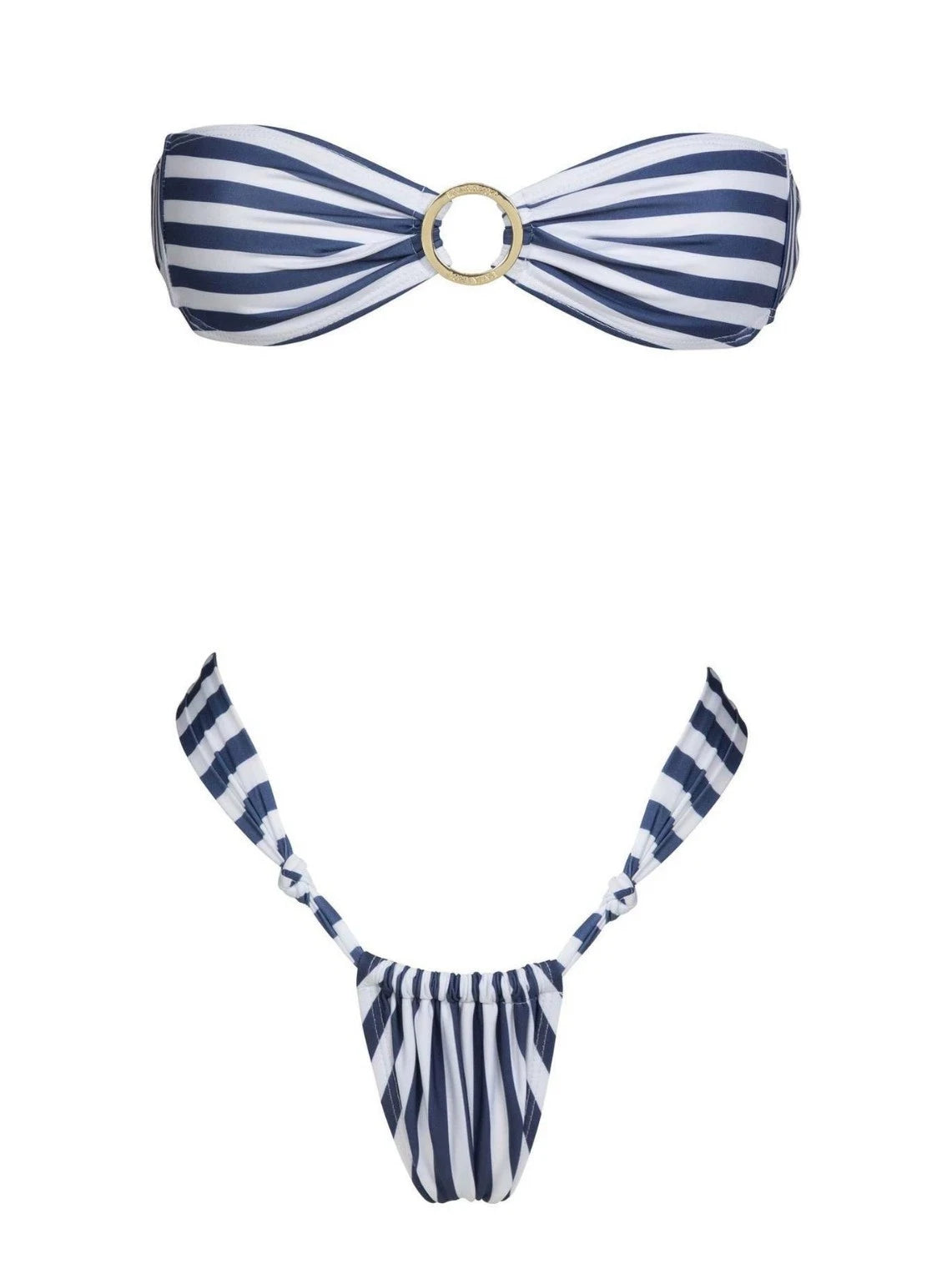 Bikini 2 pièces rayé bandeau avec push-up et anneau O