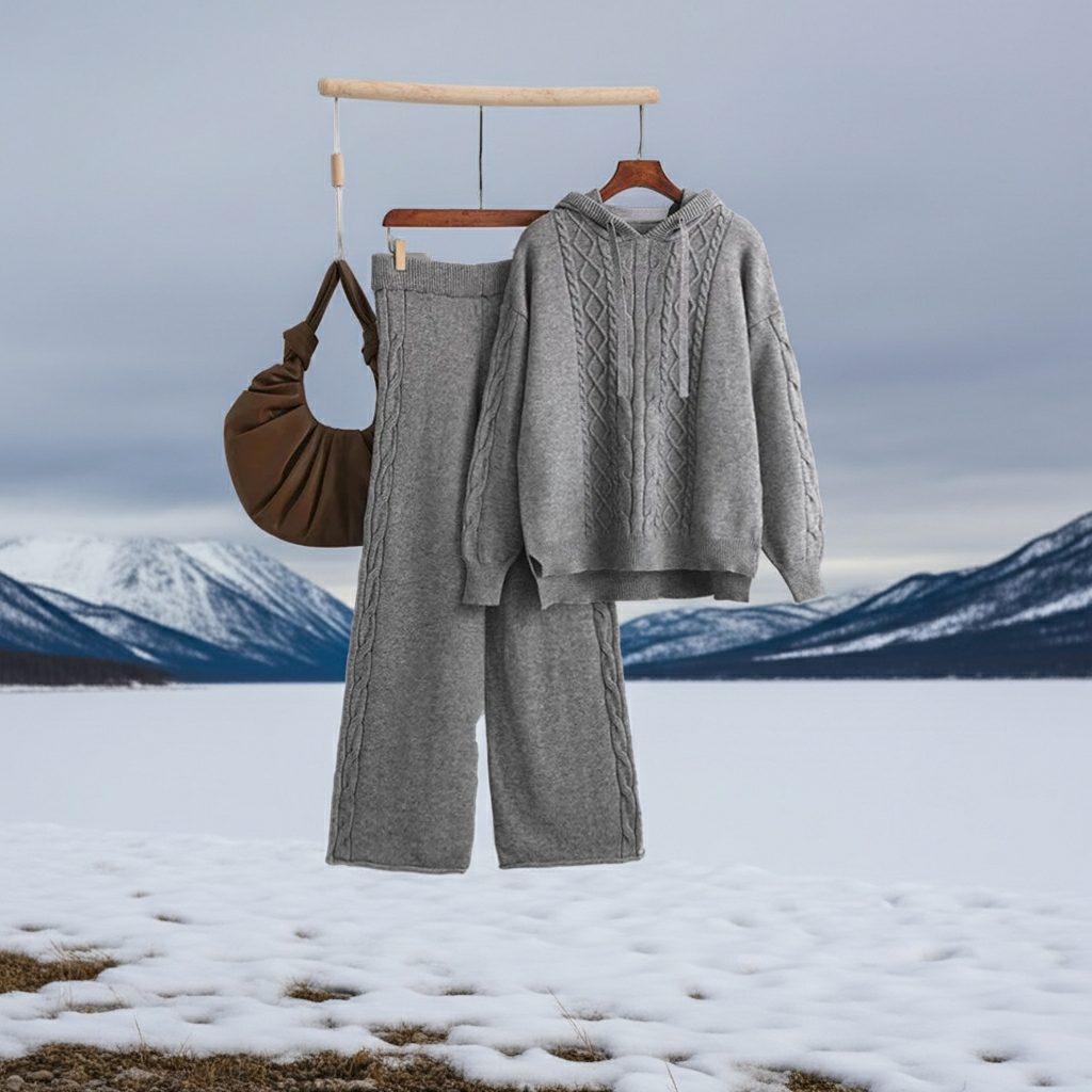 Loose-fitting winter knit set with hat