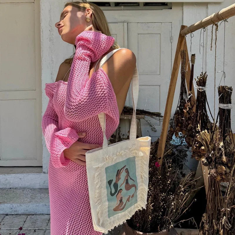 Robe kaftan longue en maille respirante avec dos nu et fente latérale