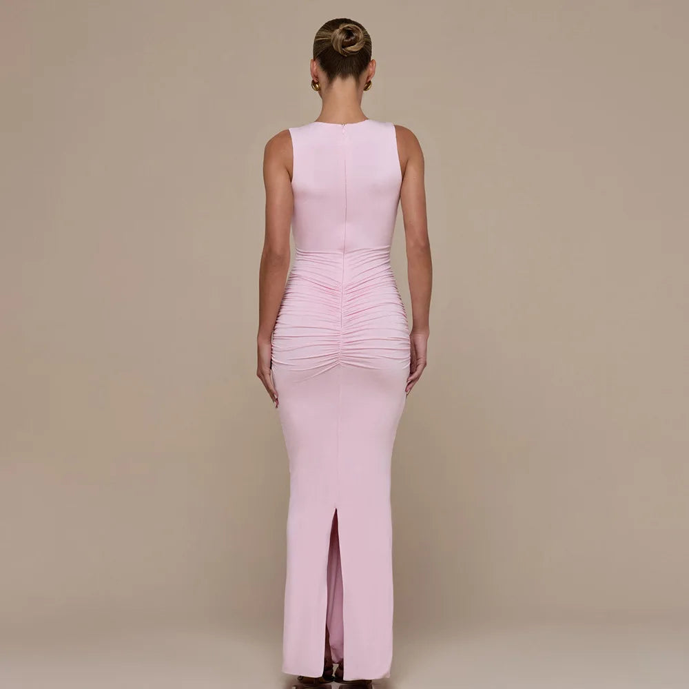 Robe de Femme Sans Manches à V-Neck Profond, Dos Plissé et Ouverture, Style Casual pour Été
