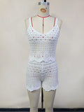 Ensemble 2 pièces en crochet pour femme – débardeur court et short ajouré