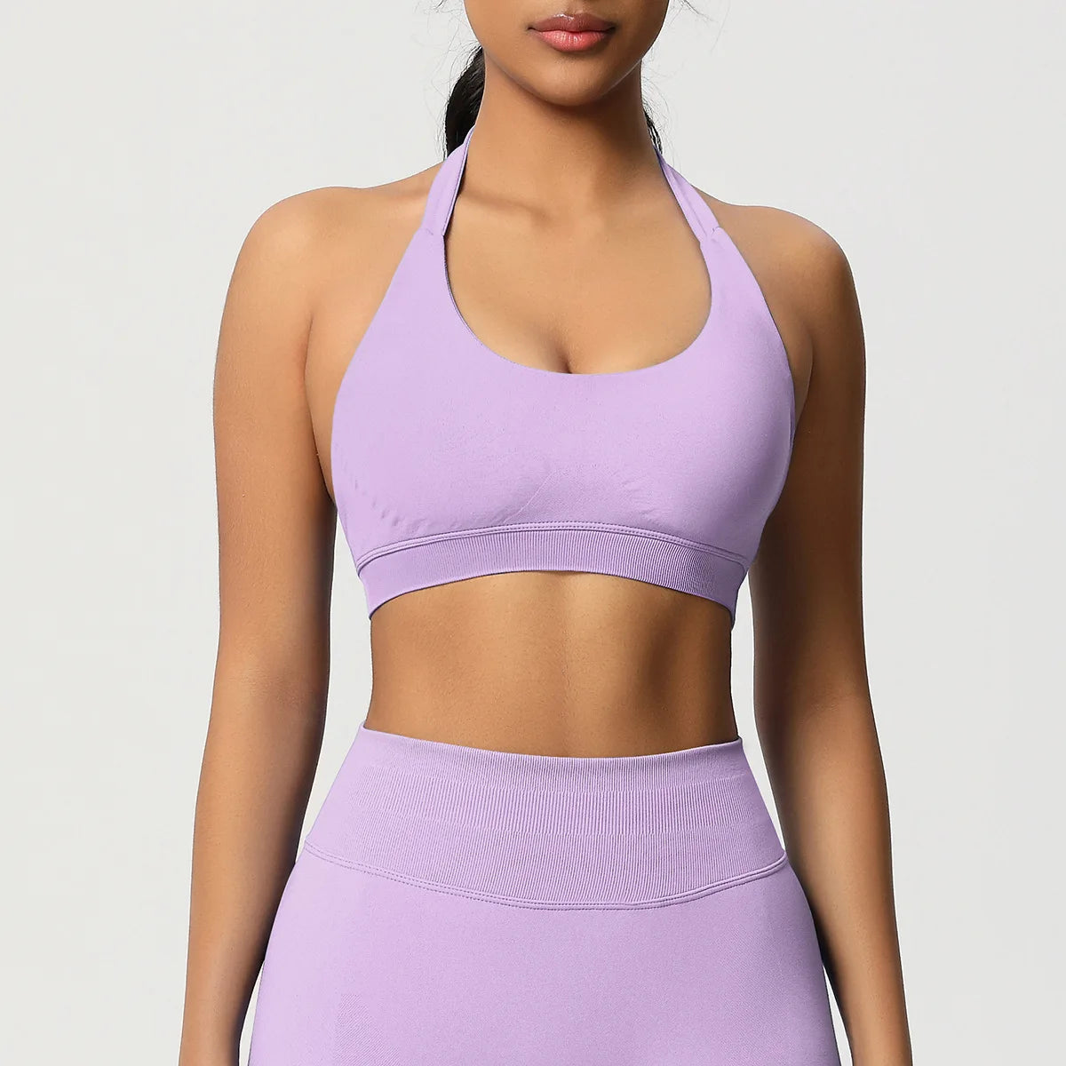 Brassière de sport dos nu sans coutures à col halter grande taille