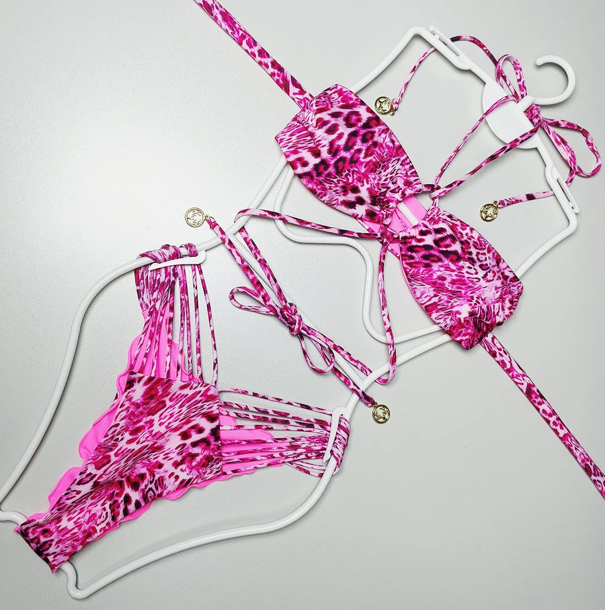 Ensemble bikini léopard femme 2 pièces à col halter