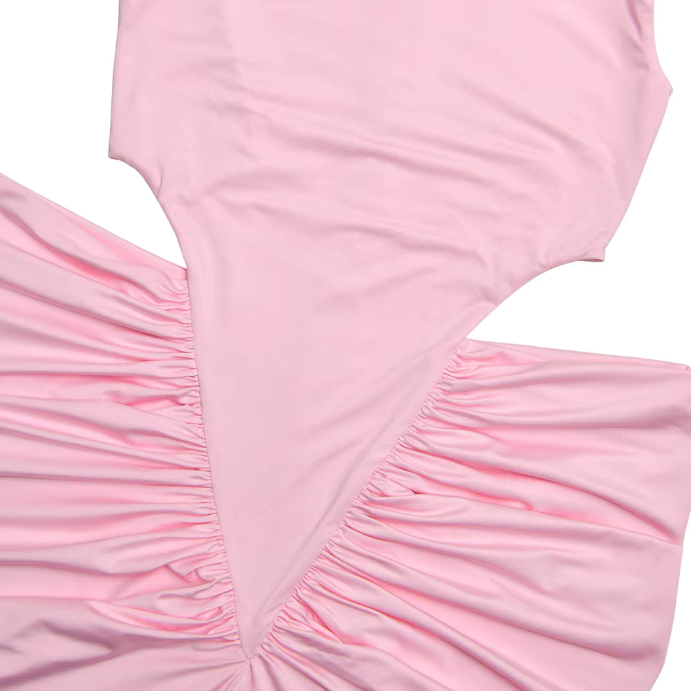Robe longue rose sans manches à découpes, style élégant et casual