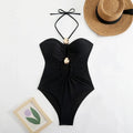 Maillot de bain 1 pièce femme à col halter, découpes et anneau métal
