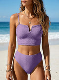 Bikini deux pièces femme taille haute col V uni
