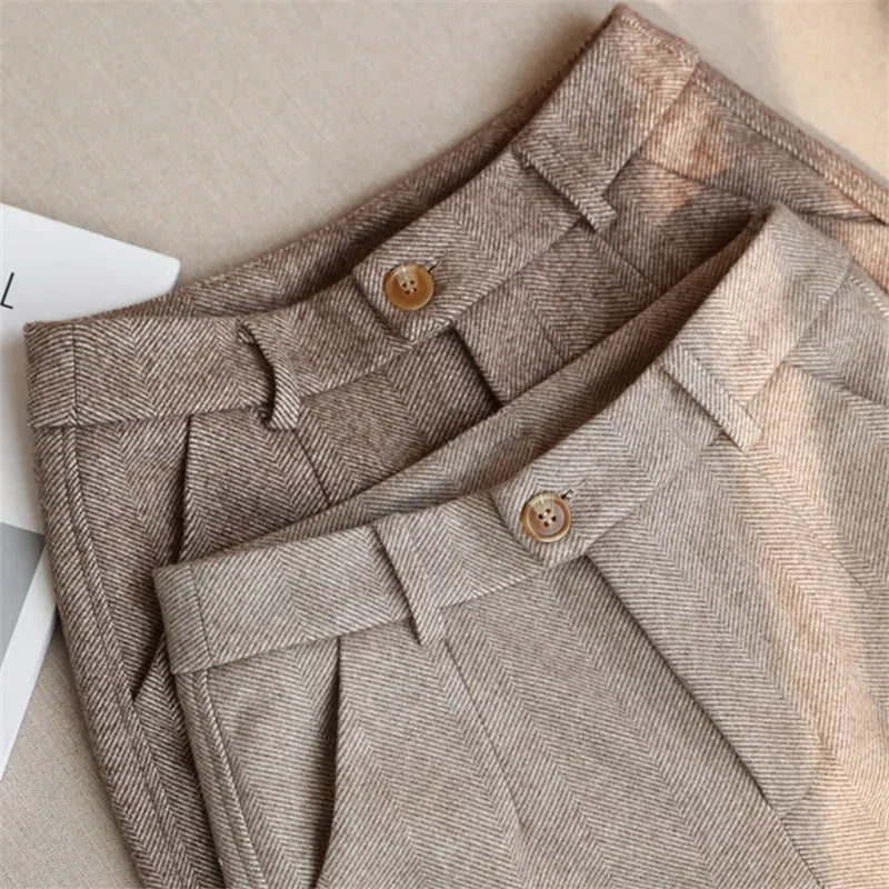 Wollhose Damen Harem Bleistifthose 2024 Herbst Winter High Waisted Freizeithose Anzughose Office Lady Damenhose