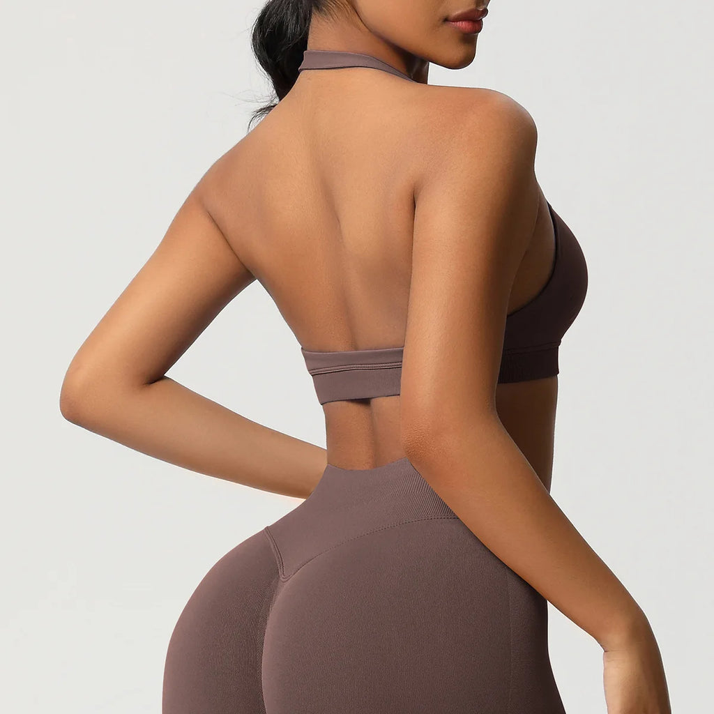 Brassière de sport dos nu sans coutures à col halter grande taille